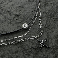 Cross Leather Collar Layers Necklace