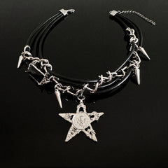 Star Leather Cord Gothic Necklace