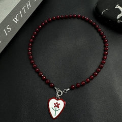 Love Pendant Red Beaded Necklace