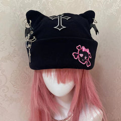 Y2K Goth Punk Cute Knitted Black Hat