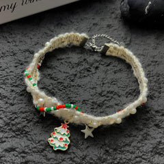 White Plush Christmas Tree Star Necklace