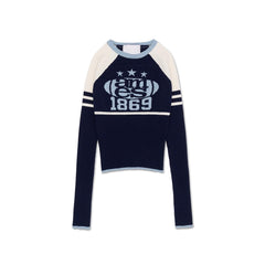 Colour Block Letter Long Sleeve Knit Sweater Women