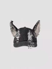 y2k denim ripped baseball cap