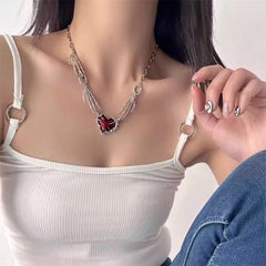 Red love punk necklace y2k clavicle chain