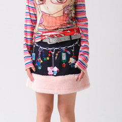 kitty print plush skirt