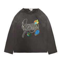 Early Autumn Loose Genderless Long Sleeve Aged T-Shirt