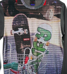 Graffiti Double Stripe Mesh Long Sleeve T-Shirt