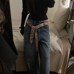 Hot Girl Leopard Print Belt Vintage Denim Belt