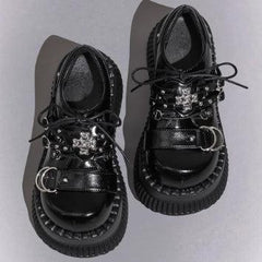 y2k hot girl thick-soled punk leather shoes