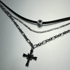 Cross Leather Collar Layers Necklace