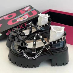 Punk y2k sweet cool thick-soled leather shoes