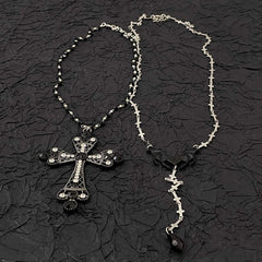 Women's dark retro cross necklace multi-layered