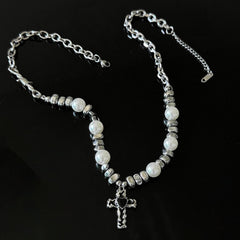 Black cross pearl chain