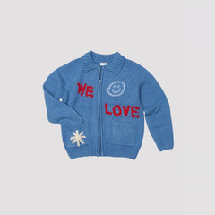 Wool Clashing Jacquard Letter Heart Sweater Knitted Cardigan