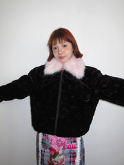 kitty Clashing Colours Hair Collar Cotton Jacket