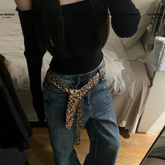 Hot Girl Leopard Print Belt Vintage Denim Belt