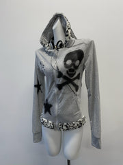 Winter y2k punk rabbit ears skull zipper sweatshirt