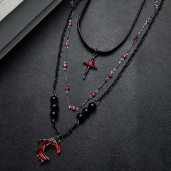 Multi-Layered Scarlet Moon Necklace