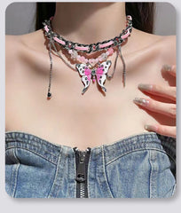 Pink butterfly choker y2k necklace