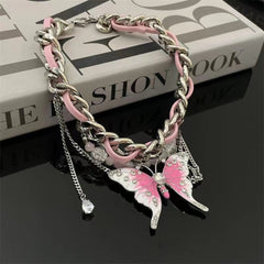 Pink butterfly choker y2k necklace