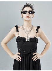 dark black y2k cross multi-layer necklace