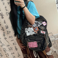 Patchwork Plaid Star Shoulder Bag