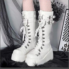 Thick-soled high boots punk Y2k motorcycle boots