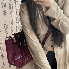 Button Washed Leather Shoulder Bag