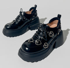 Y2K punk love thick-soled leather shoes high heels