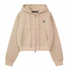 Lettered Double Zip Short Hooded Jacket Cardigan Sweatshirt