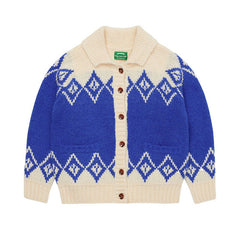 Jacquard Lapel Warm Knit Sweater Cardigan