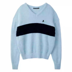 Loose Lazy Style V-Neck Colour Block Sweater Knitwear