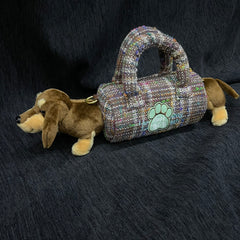 Dog Tweed Plaid Tote Crossbody Bag