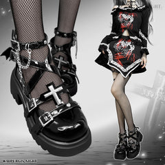 Punk thick-soled y2k rivet high heels