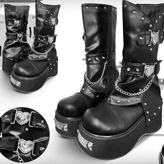 y2k hot girl punk thick-soled biker boots