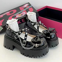 Punk y2k sweet cool thick-soled leather shoes