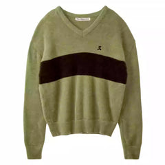 Loose Lazy Style V-Neck Colour Block Sweater Knitwear