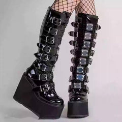 Thick-soled high boots punk Y2k motorcycle boots