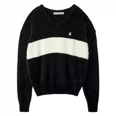 Loose Lazy Style V-Neck Colour Block Sweater Knitwear