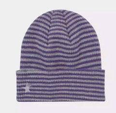 Star Stripe Vintage Knit Hat Wool Round Cold Cap